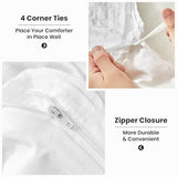 WARMDERN Duvet Cover Set Queen Size, 3pcs Washed Microfiber White Bedding Set, Soft Breathable Striped Textured Seersucker Duvet Cover with Zipper Closure & Corner Ties(White, Queen) WARMDERN