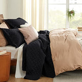 Bedsure Quilts Queen Size - Lightweight Bedspreads Queen Size with Basket Weave Pattern, Soft Quilt Bedding Set, Black Comforter Set Coverlet for All Seasons with 2 Pillow Shams (90" x 96") Bedsure