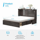 Mjkone 63.5" W Murphy Bed Cabinet, Queen Cabinet Wall Beds with USB Charging Station & Tri-Folding Mattress, Guest Cabinets Beds with Storage Drawers for Bedroom Apartment Home Office, Dark Grey Mjkone