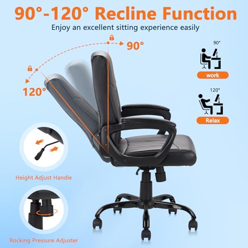 CLATINA Mid Back Leather Office Executive Chair with Lumbar Support and Padded Armrestes Swivel Adjustable Ergonomic Design for Home Computer Desk 2 Pack CLATINA