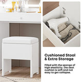 IRONCK Vanity Desk with LED Lighted Mirror & Power Outlet, 7 Drawers Makeup Vanities Table with Stool, for Bedroom, White IRONCK