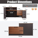 Zethvax L-Shaped Reception Desk,Large Front Desk with Keyboard Tray, Lockable Drawers & File Cabinet, Receptionist Desk for Checkout,Lobby (Right L-Walnut/Slate Gray, 71''L x 23.6''W x 41.3''H) Zethvax