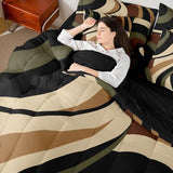 Green Brown Spiral King 7-Piece Bedding Set Modern Swirls Stripes Abstract Comforter Set with Sheets for Minimalists Boho Aesthetic Geometric Bed in a Bag Graffiti Art Lines Bedding Sets Erosebridal