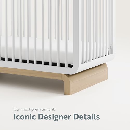 Storkcraft Santorini Deluxe 5-in-1 Convertible Crib with Bonus Toddler Guardrail (White with Driftwood) – GREENGUARD Gold Certified, Toddler Guardrail Included in Box, Fits Standard Crib Matt - WoodArtSupply