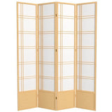 Oriental Furniture 7 ft. Tall Double Cross Shoji Screen - Natural - 4 Panels Red Lantern