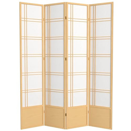 Oriental Furniture 7 ft. Tall Double Cross Shoji Screen - Natural - 4 Panels Red Lantern
