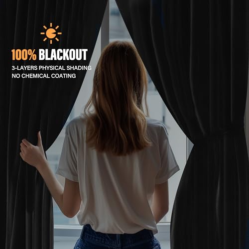 MaKefeile Room Divider Curtains with Flexible Ceiling Curtain Tracks Set,100% Blackout Floor to Ceiling Curtains Patio Sliding Door Curtains (Black Drape & Black Rail W 8.3 × H 7 FT) MaKefeile