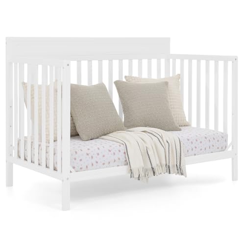 Delta Children Isabelle 6-in-1 Convertible Crib, Converts to Toddler Bed, Daybed, Sofa & Full Bed With/Without Footbaord, Fits Standard Crib Mattress, 3 Mattress Heights for Baby Nursery, Bianca White