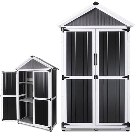 Outdoor Storage shed Small Storage shed with Floor Wooden Frame Lockable Metal Door Adjustable Shelves Cabinets Waterproof Large Capacity Storage Tool Cabinet Box for Backyard Garden Patio Lawn Agitree