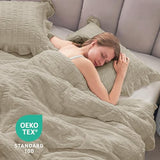 JOLLYVOGUE Twin Size Comforter Set, 2 Pieces Linen Seersucker Lightweight Fluffy Bedding Set, Twin Ruffle Comforter, All Season Soft Microfiber Shabby Chic Bed Set JOLLYVOGUE