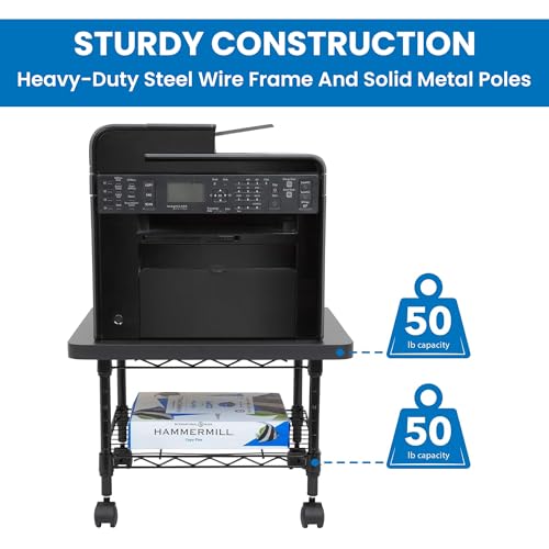 Mount-It! Under Desk Printer Stand with Wheels | Mobile Printer and Fax Cart with Storage Shelf for Office and Home Use, 2 Tiers (Black)