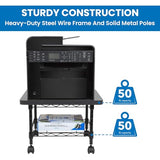 Mount-It! Under Desk Printer Stand with Wheels | Mobile Printer and Fax Cart with Storage Shelf for Office and Home Use, 2 Tiers (Black)