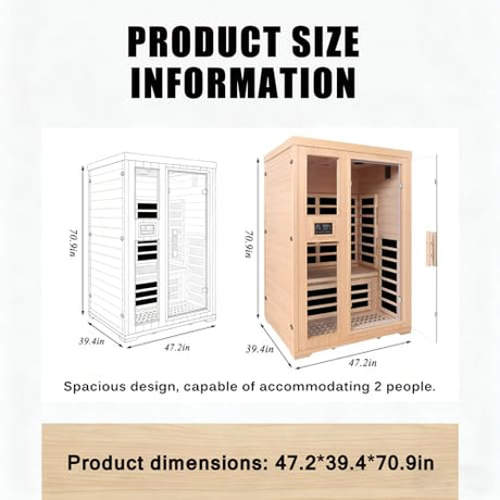 2 Person Far Infrared Home Indoor Sauna, Hemlock Wooden Dry Sauna Set,1750W Personal Sauna Room Home Workout Use Truck Delivery Homsido