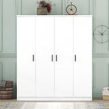 Merax 4 Door Wardrobe Cabinet Closet with Storage Drawers, Shelves and Hanging Rail for Clothes, Bedroom Organizer, White Merax