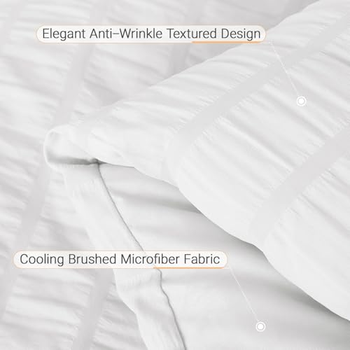 MUXHOMO 7 Pieces Queen Comforter Set, Seersucker Bed in a Bag Queen Size, All Season Luxury Bedding Set with Comforter, Flat Sheet, Fitted Sheet, Pillowcases & Shams, White MUXHOMO