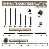 AJAZZ Room Divider Curtain Rod, No Drilling Room Separator for Space Partition Adjustable (H) 43-120×(W) 35-100 inch Heavy Duty Temporary Wall Divider Floor to Ceiling Tension Rod, Black AJAZZ