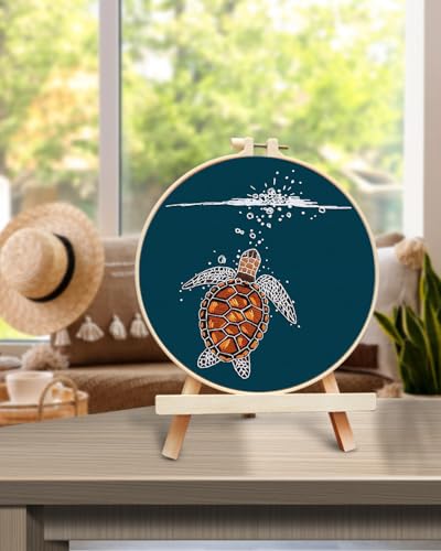 TINDTOP Embroidery Kit for Beginners Adult, Turtle Embroidery Practice Kit for Beginners Include Embroidery Cloth Hoops Threads for Craft Lover Hand Stitch with Embroidery Skill Techniques TINDTOP