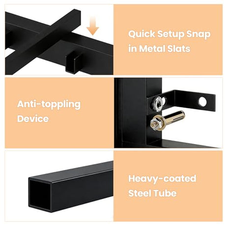 Low Bunk Bed Twin Over Twin with Storage Staircase, RGB LED Lights, Drawers & Shelves, Metal Bunk Beds for Kids with Power Outlet, Double Full-Length Guardrails & Metal Slats for Small Space, Black Zerduos