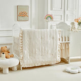 3 Pieces Tufted Stripes Crib Bedding Set with Ruffle Fringe, Beige Ruffled Comforter with Fitted Sheet and Bed Skirt , Soft and Embroidery Shabby Chic Boho Bohemian Jacquard Design for Baby Girls Boys Flysheep