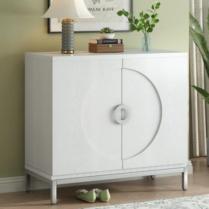 FridayParts Sideboard Simple Storage Accent Cabinet with Solid Wood Veneer and Metal Leg Frame for Living, Entryway, Dining Room (White) - WoodArtSupply