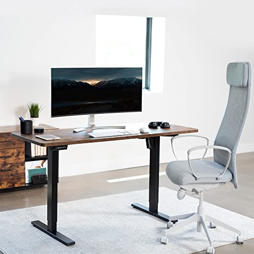 VIVO Electric Height Adjustable 60 x 24 inch Memory Stand Up Desk, Rustic Vintage Brown Solid One-Piece Table Top, Black Frame, Standing Workstation with Preset Controller, 1B Series, DESK-KI - WoodArtSupply