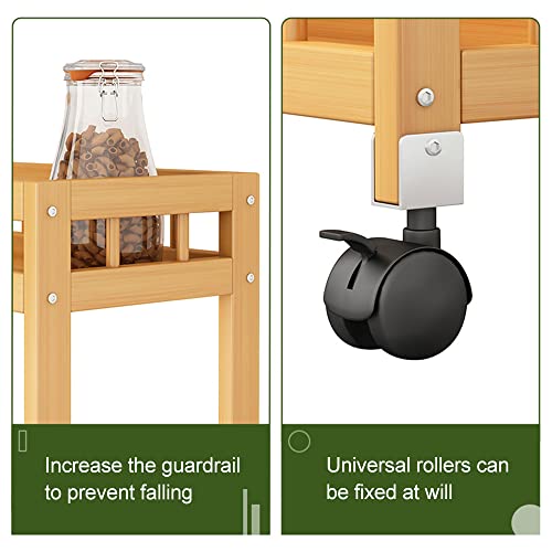 TIE-DailyNec 4-Tier Bamboo Kitchen Rolling Cart Removable Wood Trolley Island Cart, Utility Cart Multi-Layer Storage Shelf Rack on Wheels (23.6" L X 7.1" W X 37.8" H) TIE-DailyNec