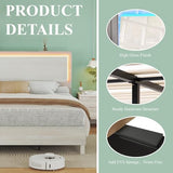 LUXOAK High Gloss Beige Bed Frame with Floating LED Headboard – Full Platform Design, Easy Assembly LUXOAK