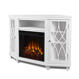 Real Flame Lynette 56" Corner Electric Fireplace TV Stand or TVs up to 55 inches, Entertainment Center with Electric Fireplace, Living Room TV Stand with Fireplace, White Real Flame