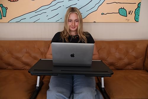 Xebec Air Desk Adjustable Laptop Lap Desk with Height & Tilt | Portable Standing Desk Converter | Foldable Bed Table with Storage Drawers & No-Slip Surface for Home Office Work Xebec