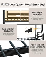 Mixcous Full XL Over Queen Bunk Bed with Trundle, Heavy-Duty Metal Bunk Bed w/Full-Length Guardrail & EVA Padded Ladder, Convertible to 3 Separate Beds for Adults, Teens, Noise-Free, Black Mixcous