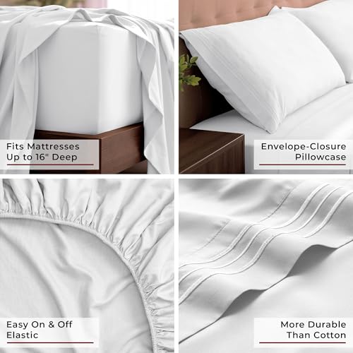 Mellanni King Sheets Set - 4 PC Iconic Collection Bedding - Hotel Luxury, Extra Soft, Cooling Bed Sheets - Wrinkle, Fade, Stain Resistant (King, White) Mellanni