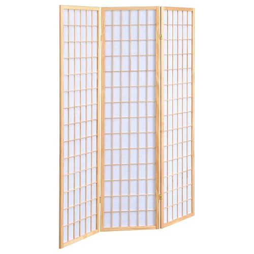 Coaster Home Furnishings - Carrie - Solid Wood - 3-Panel Folding Shoji Screen Room Divider with Linear Grid Design, Metal Hinges and Freestanding Piece - Living Room - Natural Brown - 4621 Coaster Fine Furniture