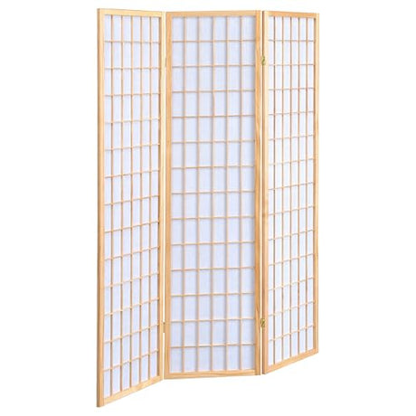 Coaster Home Furnishings - Carrie - Solid Wood - 3-Panel Folding Shoji Screen Room Divider with Linear Grid Design, Metal Hinges and Freestanding Piece - Living Room - Natural Brown - 4621 Coaster Fine Furniture