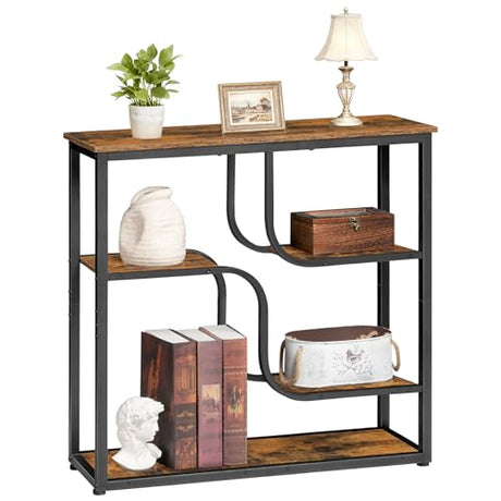 HOOBRO 29.5" Console Table, 5-Tier Narrow Entryway Table, Behind Couch Table with Storage Shelves, Sofa Table for Hallway, Living Rooms, Entryway, Rustic Brown and Black BF69XG01 HOOBRO