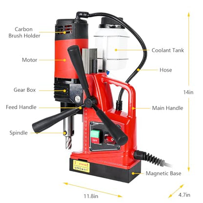 Portable Electric Mag Drill Press - Powerful 2922lbf, 1100W, 1.6" Boring Diameter, Variable Speed, 550RPM. - WoodArtSupply