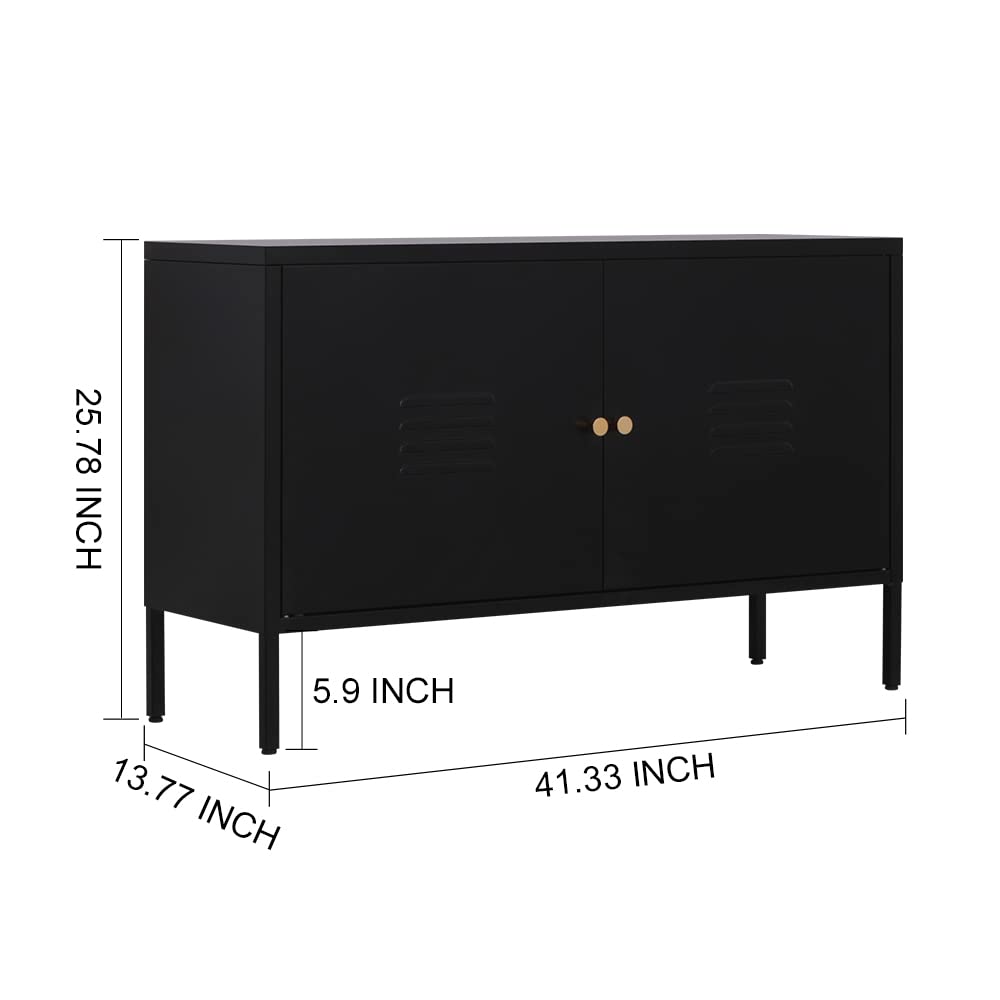 WISUNO Metal Accent Storage Cabinet for Bed Room,Living Room,Home,Hotel,Office,Garage,2-Tier, Removable Shelf (2 Door Accent Cabinet, Black) - WoodArtSupply