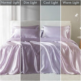 Madison Park Satin Sheets Twin Size, Luxurious Silky Bed Sheets, Elastic 14" Pocket fits up to 16" Mattress, Wrinkle-Free, Soft Satin Bed Sheet Set, Lilac 4 Piece Madison Park