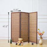 Furnnylane 3 Panel Short Room Divider Screen,Brown Freestanding Partition,Small Bamboo Panel Divider for Room Seperation,3.95 FT Tall Furnnylane