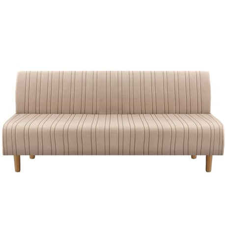 H.VERSAILTEX Stretch Futon Slipcover Armless Sofa Cover Furniture Protector Without Armrests Slipcover Soft with Elastic Bottom for Kids, Spandex Jacquard Modern Stripe Design, Sand H.VERSAILTEX