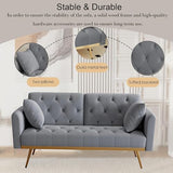 Modern Velvet 2 in 1 Futon Sofa Bed,Convertible Folding Sleeper Bed Couches with 2 Pillows,73" Tufted Recliner Love Seat with Golden Chrome Legs for Living Room Apartment Office (Grey-New) Anwick