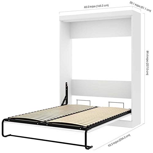 Pemberly Row Queen Size Wall Bed with Wooden Slats in Wood, in White, No Box Spring Needed, Easy Assembly Pemberly Row