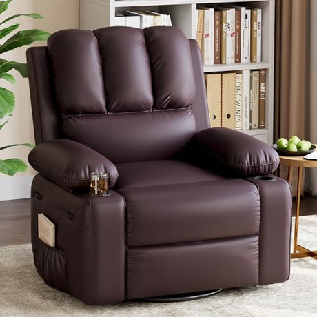 Oversized Recliner Chairs with Massage and Heat, Leather Recliner Chair for Adults, Manual Chair with Cup Holder for Living Room, Bedroom and Nursery (Coffee) GarveeHome