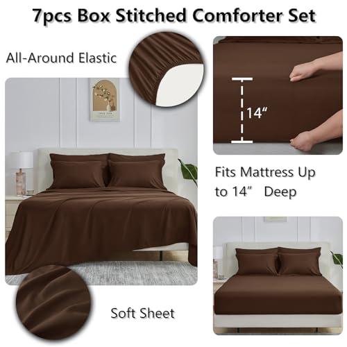CozyLux Queen Comforter Set Brown - 7 Pieces Bed in a Bag Queen, All Season Breathable Bedding Sets, Oeko-Tex Certified Bed Set with Down Alternative Comforter, Sheets, Pillowcases & Pillow Shams CozyLux