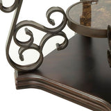 HomVent Vintage Console Table with Glass Top and Scrollwork Metal Legs,Mid-centruy Dark Brown Entryway Table Sofa Side Tables Narrow Tables HomVent