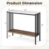 GOFLAME Entryway Table with Storage, 2-Tier Marble Sofa Table with Sintered Stone Top, Wood Shelf, Industrial, Metal Frame, Modern Console Tables for Entryway, Living Room, White & Rustic Brown GOFLAME