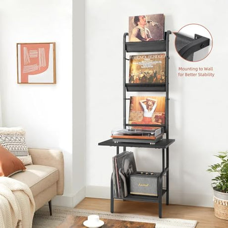 Record Player Stand with Vinyl Storage for up to 200 Albums, Turntable Stand with Record Holder Display Shelf Tewinko