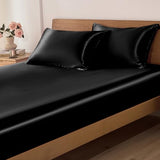 VACVELT 3-Piece Satin Fitted Sheet Set King Size, Black Bottom Bed Sheet with 2 Pillowcases, Similar to Silk Sheets, Luxury & Silky Bedding Set, 15 Inch Deep Pocket VACVELT