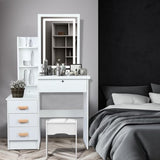 Vanity Desk with LED Lighted Mirror,Makeup Vanity Table with 4 Drawers for Bedroom Bathroom,Vanity Desk with Lights,Makeup Vanity with Mirror,Dressing Table with Drawers for Women Girls Gift (White) NEREIDS NET