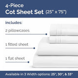 Cot Sheet Set 25” x 75” – Easy-Fit Cot Size Mattress Sheets – Ideal for Narrow Twin, Camper Bunk, RVs, Twin Bunks, Day Care and Camping Cots - Cot Size Fitted Sheet fits 6” to 10” Mattresses – White CGK Unlimited