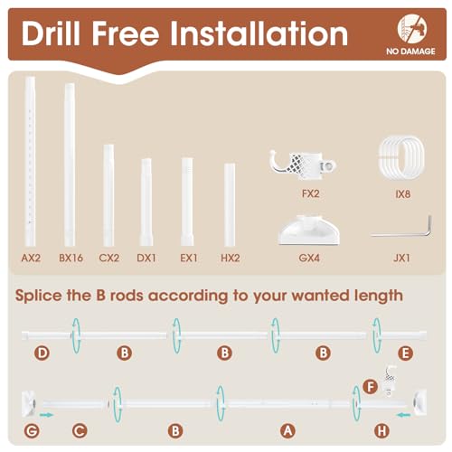 SUNALLY Room Divider Curtain Rod, No Drilling Room Separator for Space Partition Adjustable 4-10ft(H) 28-70inch(W) Heavy Duty Temporary Wall Divider Floor to Ceiling Tension Rod, White SUNALLY